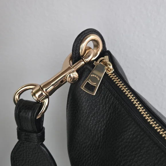 Coach Black Pebble Leather Hobo Satchel Bag with Gold Accents - Picture 6 of 10